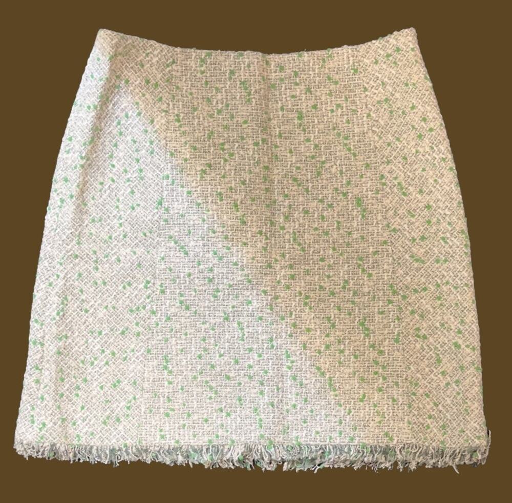 PAULE KA Paris Off White & Green with Fringe  Skirt ~  M ~ "sample" ~   NEW